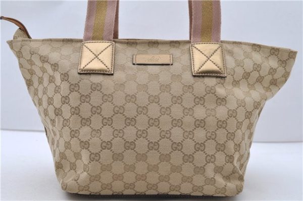 Authentic GUCCI Shoulder Tote Bag GG Canvas Leather 131230 Beige Gold 2272D For Discount