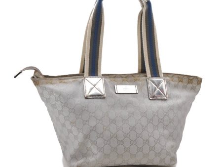 Authentic GUCCI Shoulder Tote Bag Purse GG Canvas Leather 131230 Silver 2079D Sale