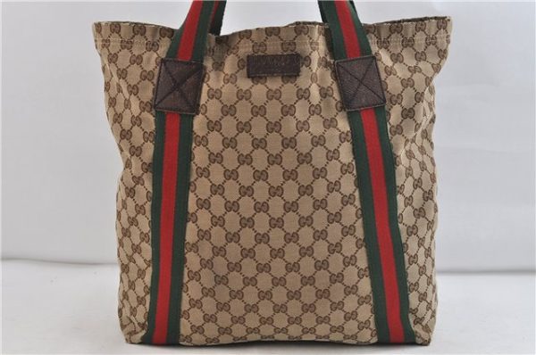 GUCCI Web Sherry Line Shoulder Tote Bag GG Canvas Leather 189669 Brown 1517D Sale