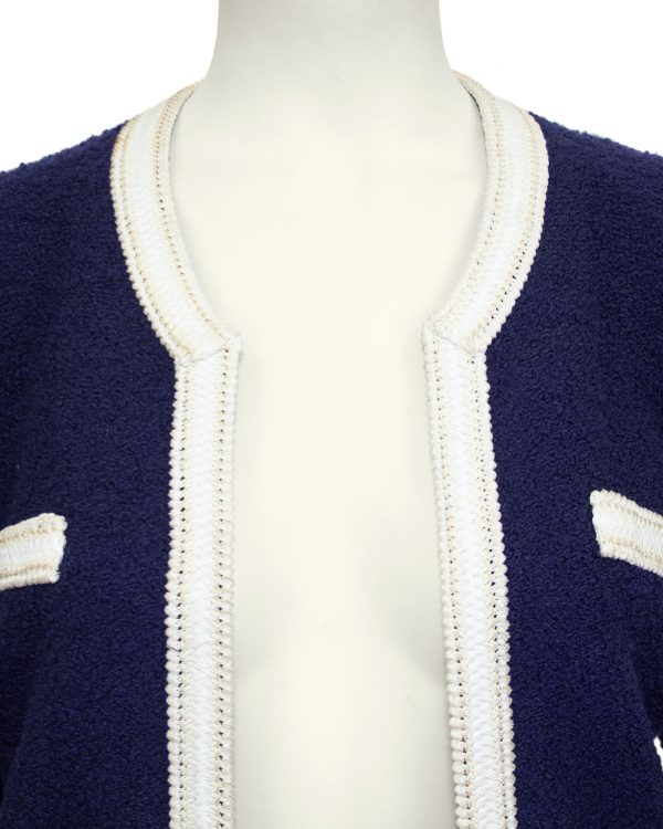 Navy Blue and White Knit Skirt Suit For Sale