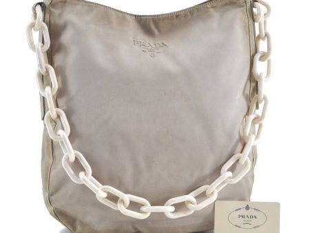 Authentic PRADA Nylon Plastic Chain Shoulder Bag B6430 Beige Ivory H9413 Online Sale