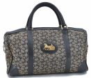 Auth CELINE C Macadam Pattern Hand Boston Bag Canvas Leather Navy Blue G1666 Online now