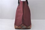 Authentic BURBERRY BLUE LABEL Check Shoulder Tote Bag Nylon Leather Red 0113D Supply