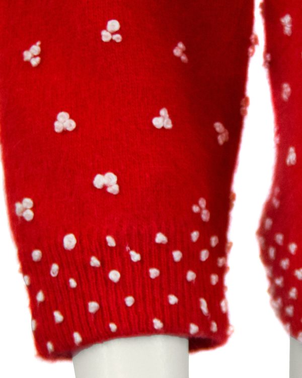 Red Knit Cardigan with French Knot Details Online