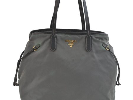 Authentic PRADA Nylon Leather Shoulder Tote Bag Green Khaki Gray 2449D Hot on Sale