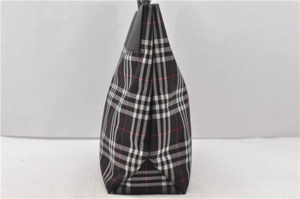 Authentic BURBERRY Check Shoulder Tote Bag Nylon Leather Black 0394D For Sale