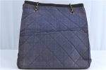 Authentic CHANEL Matelasse Straw Chain Shoulder Tote Bag Blue Purple CC H4748 on Sale