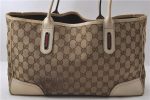 Authentic GUCCI Sherry Line Princy Ribbon Tote Bag GG Canvas 163805 Brown 2442D Fashion