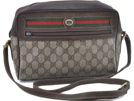 Auth GUCCI Web Sherry Line Shoulder Cross Bag GG PVC Leather Brown Junk G4835 For Cheap