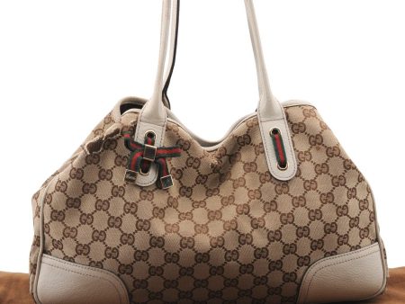 Auth GUCCI Web Sherry Line Princy Ribbon Tote Bag GG Canvas 163805 Brown 9836B Sale