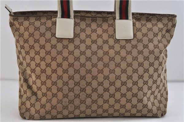 Authentic GUCCI Sherry Line Shouolder Tote Bag Canvas Leather 155524 Brown 9967C For Cheap