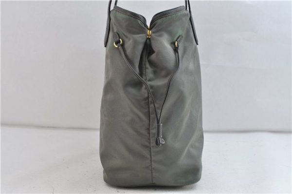 Authentic PRADA Nylon Leather Shoulder Tote Bag Green Khaki Gray 2449D Hot on Sale