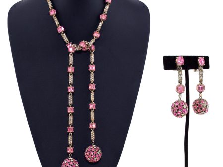 Pink Rhinestone Lariat & Earring Set Fashion