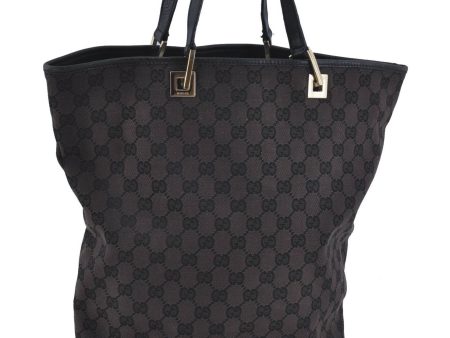 Authentic GUCCI Shoulder Tote Bag GG Canvas Leather 0021098 Black H8904 For Discount