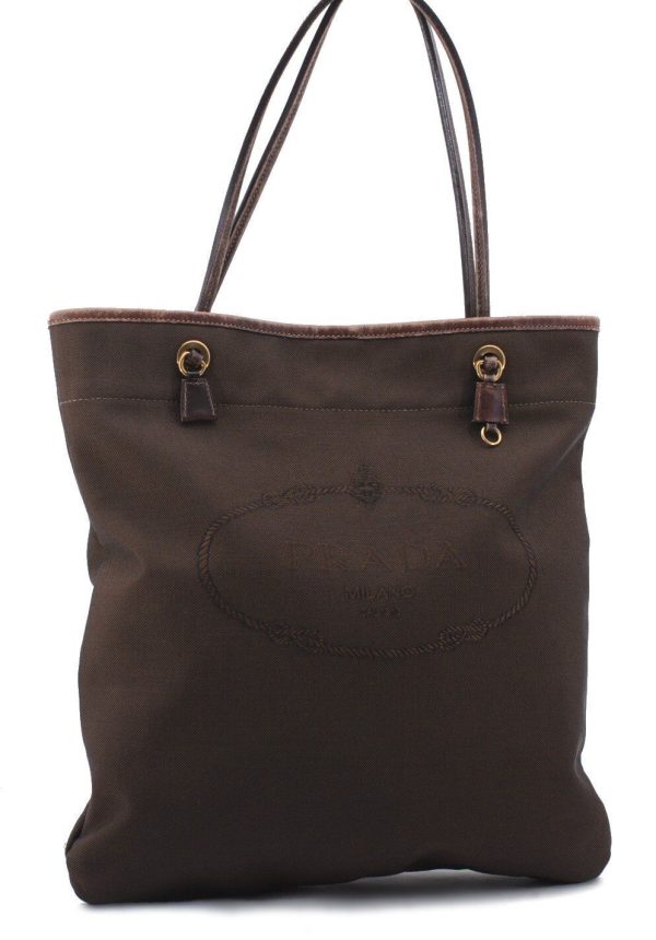 Authentic PRADA Canvas Leather Shoulder Tote Bag Brown 8351B Online Sale