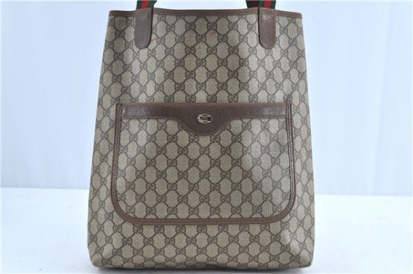 Authentic GUCCI Web Sherry Line Shoulder Tote Bag GG PVC Leather Brown H9240 For Discount