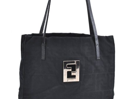 Authentic FENDI Zucca Shoulder Tote Bag Nylon Leather Black H9558 on Sale