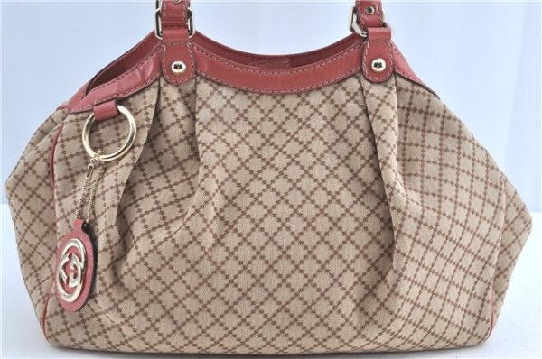 Auth GUCCI Diamante Sukey Hand Tote Bag Canvas Leather 211944 Beige Pink H8872 For Sale