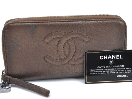 Authentic CHANEL Calf Skin CC Logo Long Wallet Brown G3426 For Discount