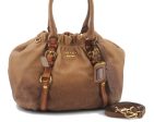 Authentic PRADA Leather 2Way Shoulder Hand Tote Bag Beige Brown 2147D Online Hot Sale