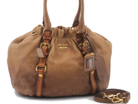 Authentic PRADA Leather 2Way Shoulder Hand Tote Bag Beige Brown 2147D Online Hot Sale