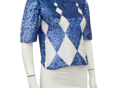 Navy and Cream Paillette Harlequin Argyle Sweater Cheap