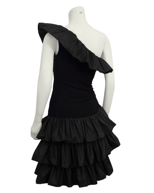 Black Ruffle One Shoulder Cocktail Cheap