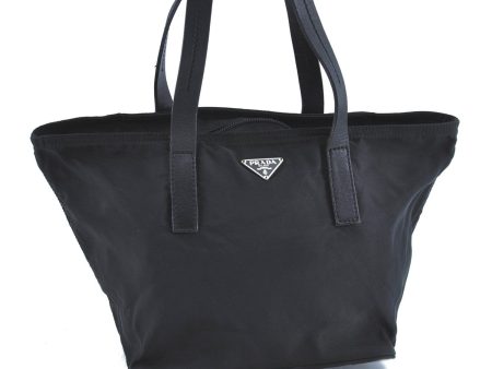 Authentic PRADA Nylon Leather Tote Hand Bag Purse Black J0080 For Sale