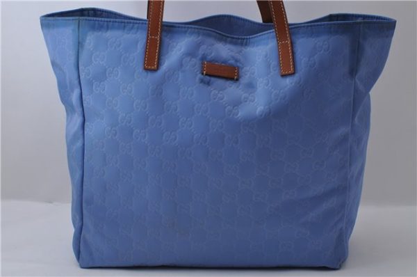 Authentic GUCCI Hand Tote Bag GG Nylon Leather 282439 Blue 1960D Online