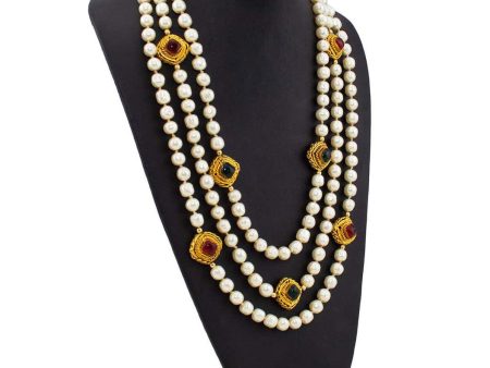 1984 Triple Stand Pearl Necklace with Gripoix Jewels Supply