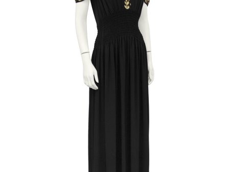 Black Moss Crepe and Gold Thread Evening Dress Fashion