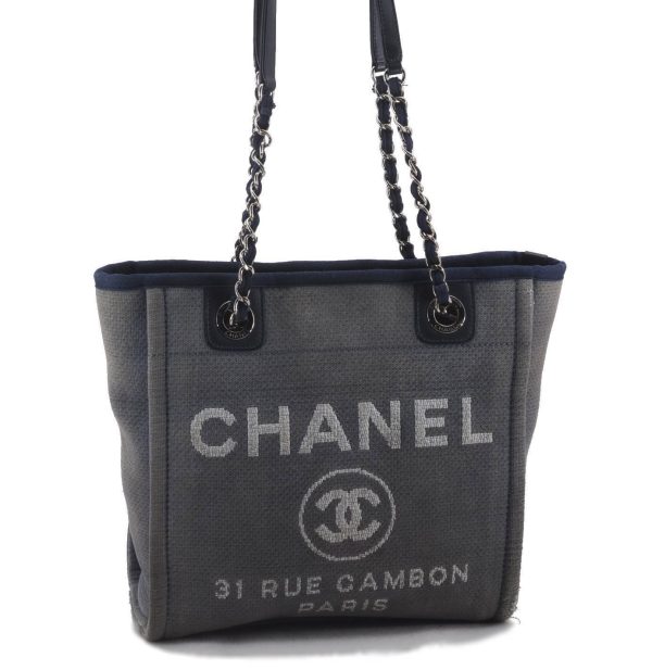 Authentic Chanel Deauville Line Shoulder Tote Bag Blue 3114B Online Hot Sale