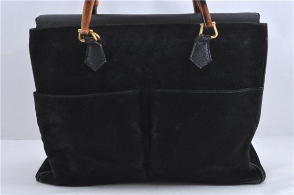 Authentic GUCCI Vintage Bamboo 2Way Shoulder Tote Bag Suede Leather Black 1148D For Sale