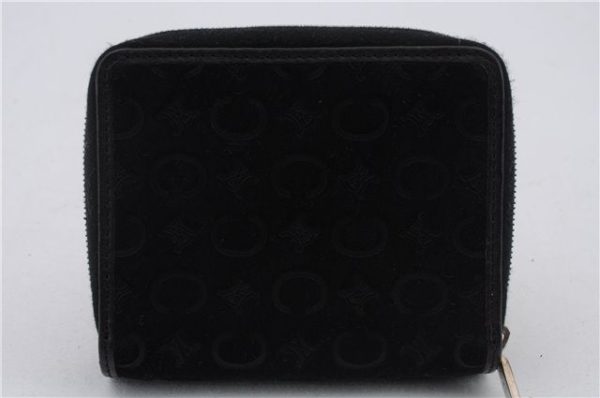 Auth CELINE C Macadam Blason Pattern Bifold Wallet Suede Leather Black Box 1729D Discount