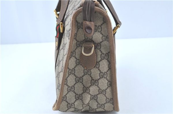 Authentic GUCCI Web Sherry Line Hand Bag Purse GG PVC Leather Brown Junk H9362 Online now