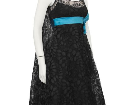 Black Lace Cocktail Dress with Turquoise Ribbon For Cheap