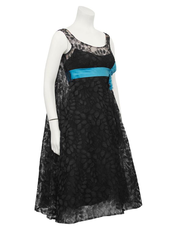 Black Lace Cocktail Dress with Turquoise Ribbon For Cheap