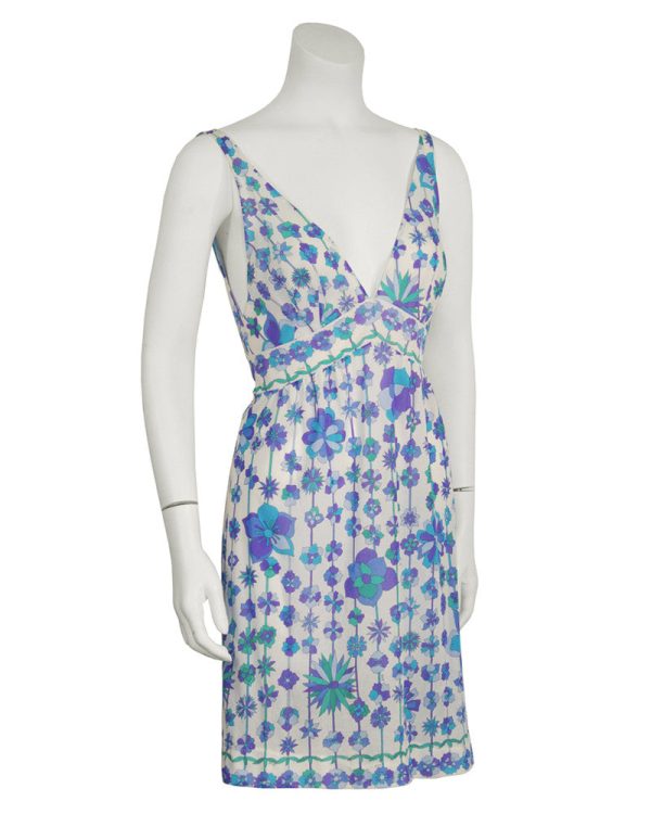 Blue and Purple Floral Print Nylon Slip Dresses (2) Supply