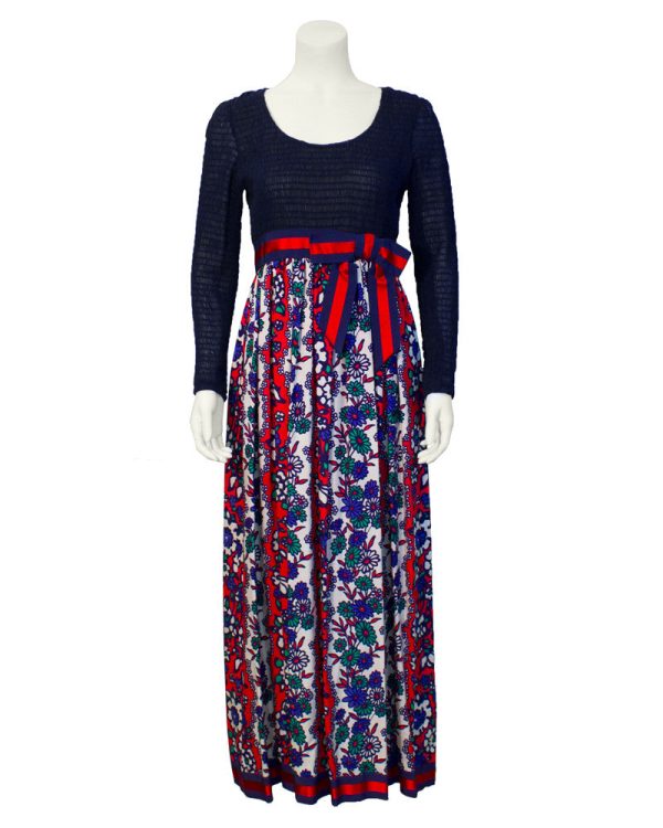 Navy Blue and Red Maxi Dress Supply