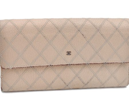 Authentic CHANEL Calf Skin Bicolore CC Logo Long Wallet Purse Ivory G7351 Discount