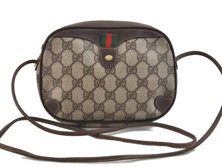 Auth GUCCI Web Sherry Line Shoulder Cross Body Bag GG PVC Leather Brown 1072D on Sale