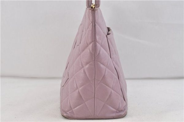 Auth CHANEL Caviar Skin Medallion CoCo Mark Shoulder Tote Bag Light Purple 2116D For Discount