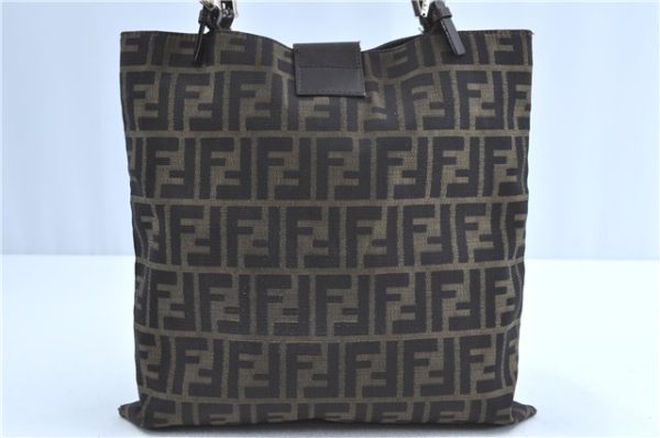 Authentic FENDI Zucca Shoulder Tote Bag Canvas Leather Brown B0236 For Sale