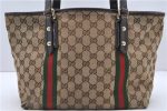 Auth GUCCI Web Sherry Line Shoulder Tote Bag Canvas Leather 137396 Brown 9966C Hot on Sale