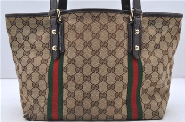 Auth GUCCI Web Sherry Line Shoulder Tote Bag Canvas Leather 137396 Brown 9966C Hot on Sale