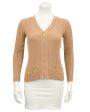 Tan Zip Front Ribbed Cardigan With Gold Chain Details Cheap