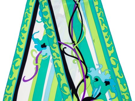 Green and Blue Printed Narrow Silk Scarf Online Hot Sale