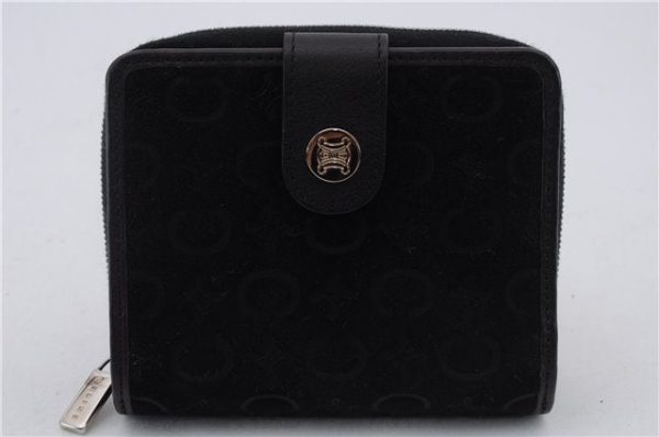 Auth CELINE C Macadam Blason Pattern Bifold Wallet Suede Leather Black Box 1729D Discount