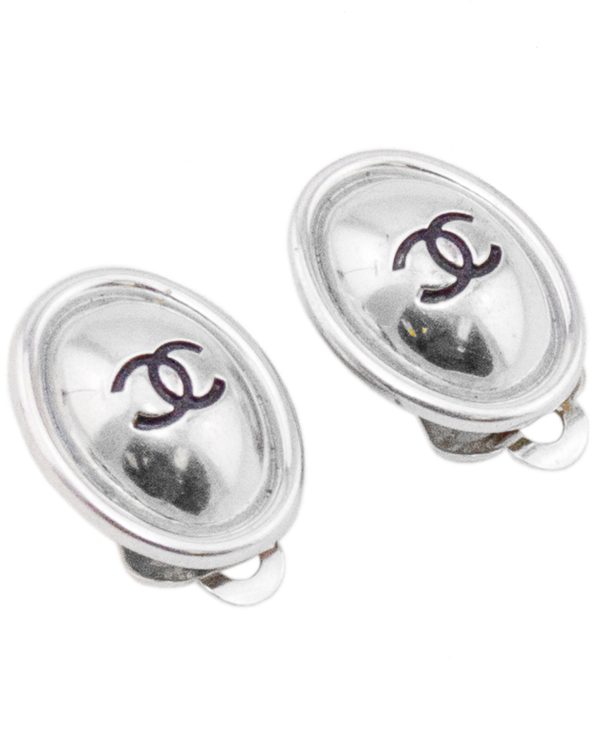 Spring 1999 Silver Oval CC Logo Earrings Online now