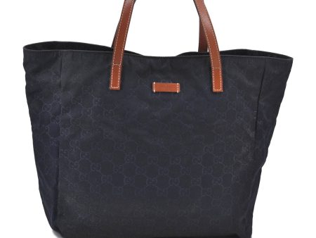 Authentic GUCCI Shoulder Tote Bag GG Nylon Leather 282439 Navy Blue Junk H9322 Cheap